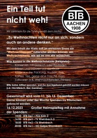 Flyer zur Aktion 'BTB sammelt für Aachener Tafel 2023', 21.11.2023