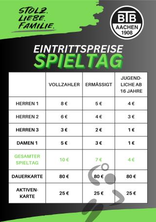 Plakat BTB-Eintrittspreise für die Handballsaison 2024/2025; Aachen, 02.09.2024